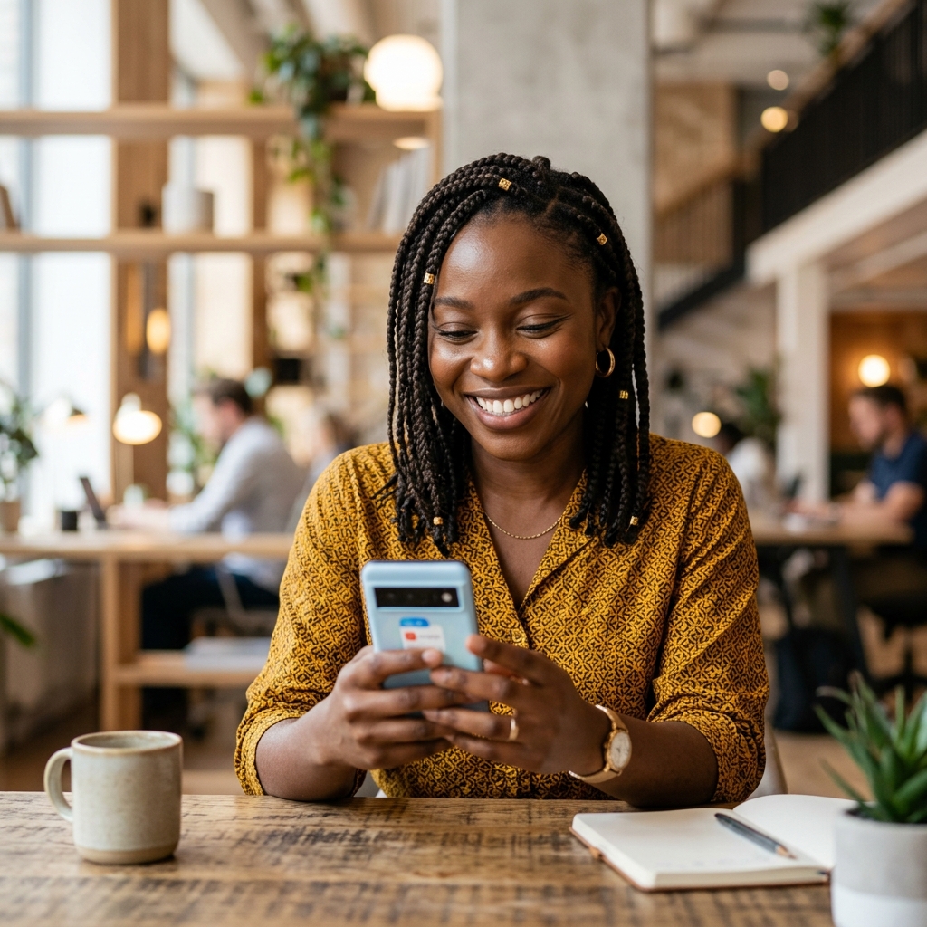 Safro User smiling and confirming order on phone